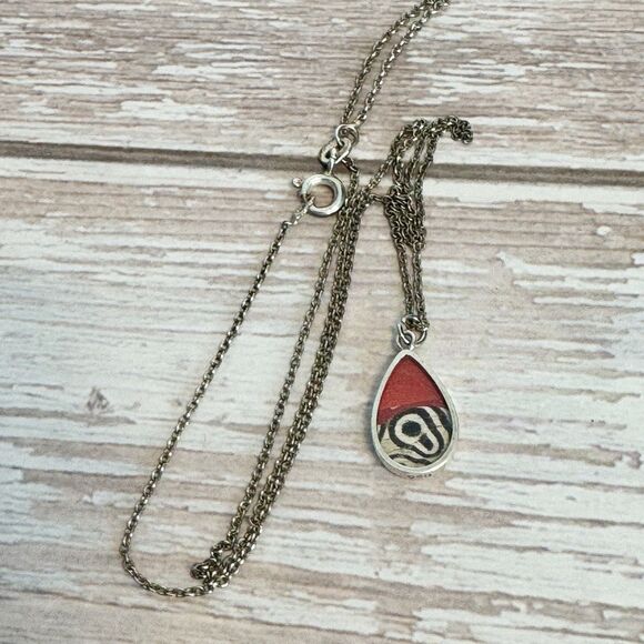 950 Silver Morpho And Red Butterfly Two Sided Pendant Necklace Fairycore Whimsy - Picture 4 of 16